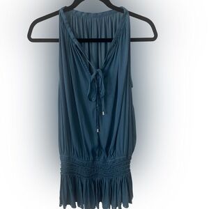 Blue Sleeveless Dress with Ruffle Hem Women's